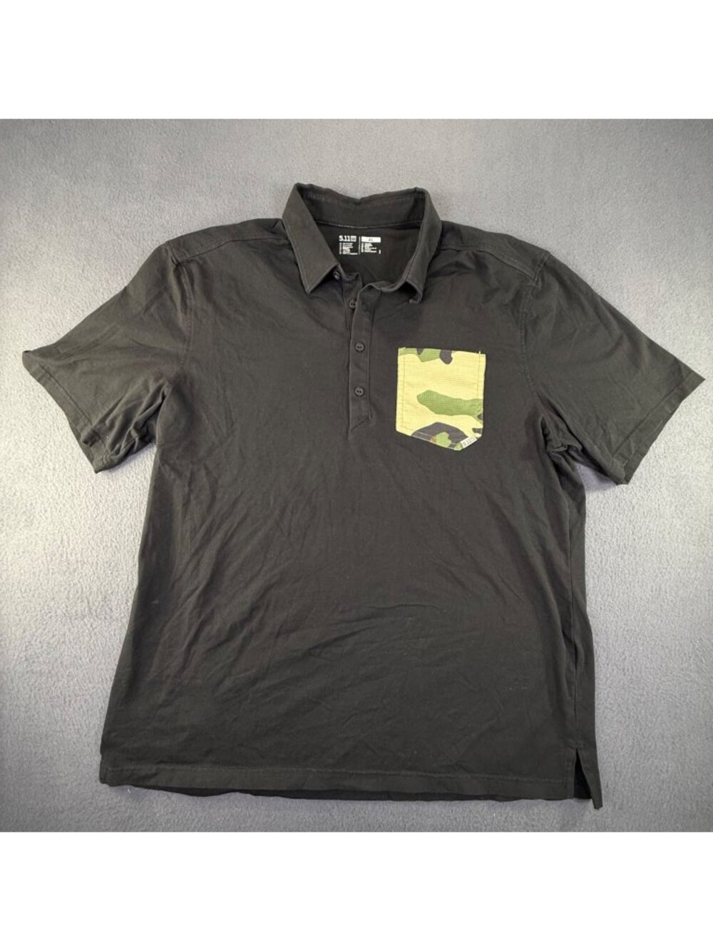 5.11 Tactical Men's Size XL Short Sleeve Polo Shirt Black/Camo Pockets EUC